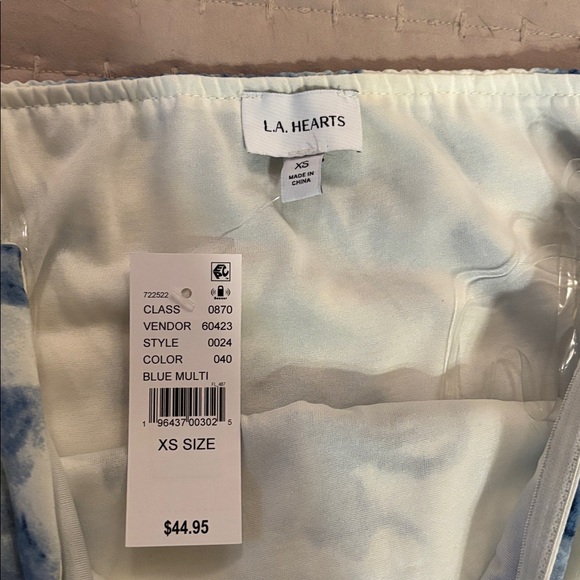 LA Hearts Strapless Dress - Blue Floral on White - Picture 2 of 6